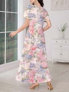 Al Najma Vestido de punto con estampado floral de cuello en V y manga corta para mujer, adecuado para usar como prenda exterior o para capas, ideal para citas, vacaciones, uso diario, casual, fiestas, vacaciones, primavera/verano - Blanco - Ver 2