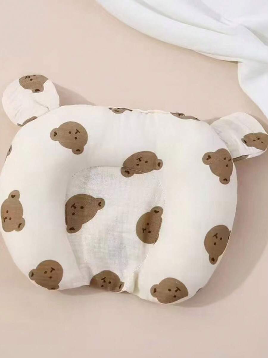 1pc Bear Head U-Shaped Baby Anti-Flat Head Shaping Pillow, Breathable Soft Neck Support Pillow, All Season, Sweat-Absorbent, Washable, 20*25cm - Bear Head - View 1