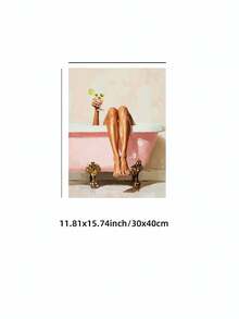 1pc Frameless Modern Bathroom Wall Art Printable Pink Bathtub Martini Glass Digital Print Girl Home Spa Cocktail Decor Poster Aesthetic Apartment Dorm Back To School Funky Posters Dorm Essentials - Frameless - View 11