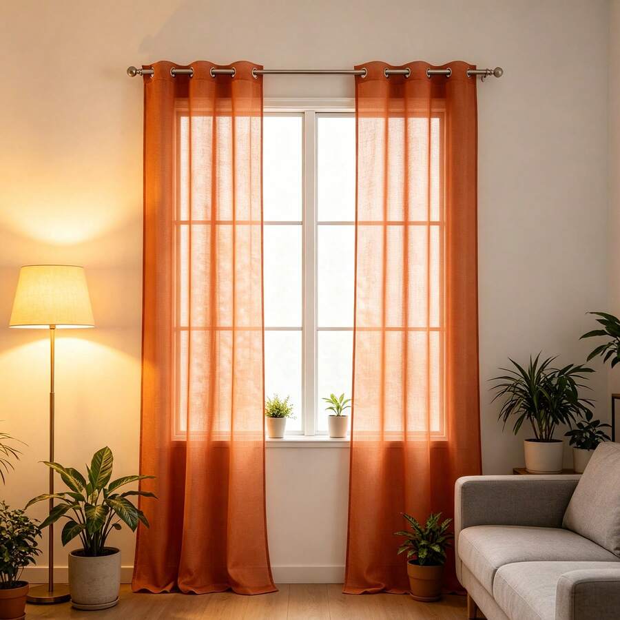 Semi-Sheer Curtains With Grommets For Installation On Standard Rods. The Fine, Airy Fabric Lets In Soft Light, Protects Privacy, And Complements A Variety Of Decorating Styles In Bedrooms And Living Rooms. - 紅棕色 - 查看 1