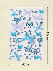 1 pieza Pegatina de rostro con lazo azul y mariposa, Calcomanía de strass para aclamación de conciertos de estrellas, Pegatina de decoración de rostro con strass autoadhesiva, Pegatina de aclamación de conciertos azul, Pegatina de lazo y strass, Pegatina de decoración de rostro autoadhesiva - Multicolor - Ver 5