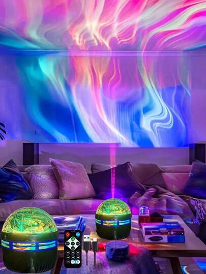 Projektor LED Aurora zasilany przez USB - zdalnie sterowany, regulowany kolor oświetlenia, odpowiedni do sypialni, pokoju i dekoracji domowej atmosfery na imprezy, idealny na camping i podróże, niezbędny prezent świąteczny