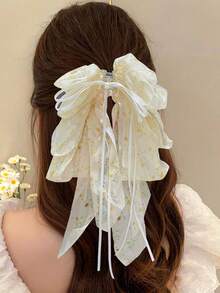 1pc Bowknot Long Ribbon Floral Bowknot Ponytail Claw Clip, Elegant Hair Accessory For Half-Up Hairstyle - Multicolor - View 7