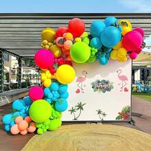 107pcs Summer Tropical Balloon Arch Garland Kit, Colorful Colorful Pink Green Blue Yellow Orange Balloon Garland Kit With Hawaii Balloons For Hawaiian Luau Aloha Birthday Babyshower Pool Party Decorations - View 5