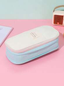 1 pieza Estuche de lápices de lienzo de unicolor minimalista, bolsa de papelería con cremallera de gran capacidad y multifuncional, organizador de escritorio para estudiantes, bolsa de maquillaje duradera para bolígrafos, lápices, reglas y talla grande - multicolor - Ver 17