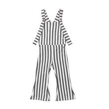 Mono de verano sin mangas para bebés y niñas pequeñas, con rayas verticales elegantes, tirantes y pantalones largos, body y overol - Gris Claro - Ver 3