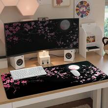 A Cute Pink Plum Blossom Gaming Mousepad And Keyboard Pad With A Moonlight Design, Suitable For PC Computers. This Laptop Protective Desk Mat Features A Durable, Non-Slip Base And High-Definition Printing. - Mouse Pad - View 8