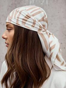 Women's Large Square Satin Scarf 90x90 Elegant Fashion Bandana For Hair And Neck - L7-Cáqui - 查看 3