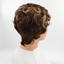 Tóc giả Pixie ngắn thẳng rẽ ngôi bên tỉa layer 6 inch, không cần keo, đeo nhanh trong 5 giây, phù hợp cho người mới bắt đầu, mật độ 180%, tóc thật làm máy hoàn toàn, có mái - SP27/613 - Xem 7