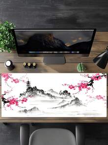 Lót chuột chơi game, Lót chuột lớn, Lót bàn phím dài, Thảm chuột dễ thương cho máy tính với các cạnh được khâu và đế chống trượt (Hoa anh đào hồng) - Xem 1