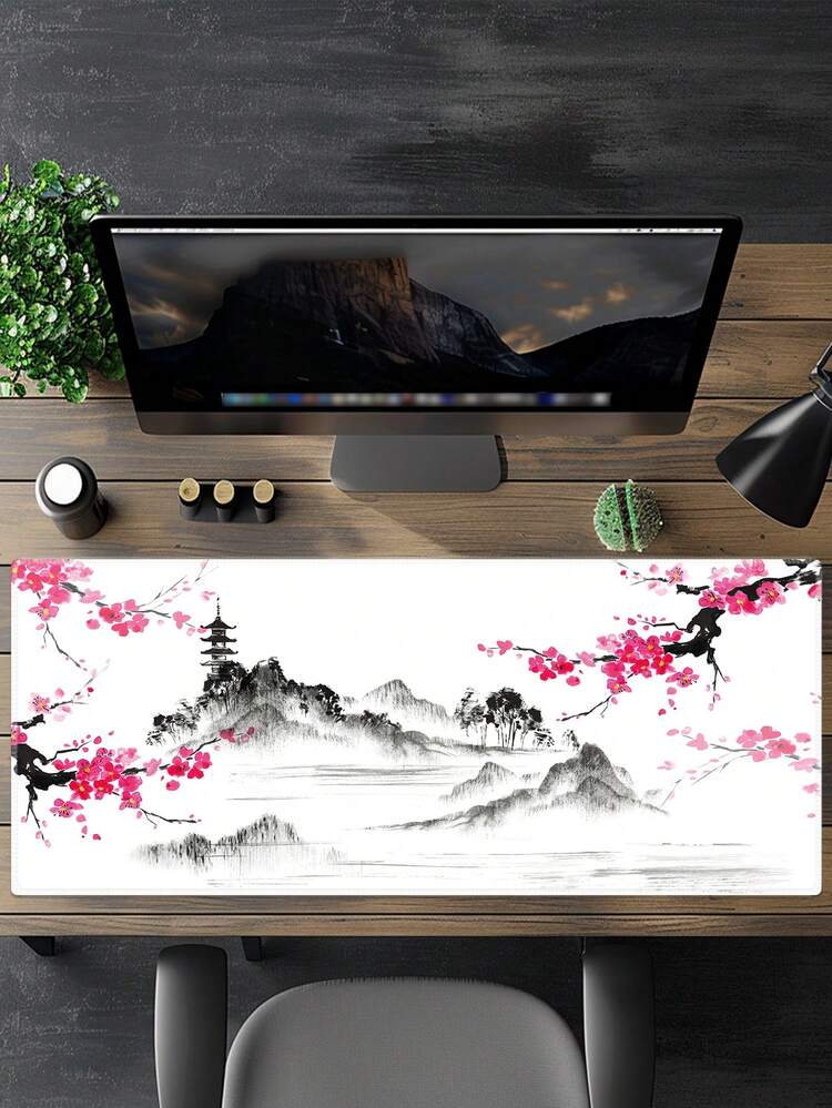 Gaming Mouse Pad, Large Mousepad, Long Keyboard Pad, Cute Mouse Mat For Computer With Stitched Edges And Non-Slip Base (Pink Cherry Blossoms) - View 1