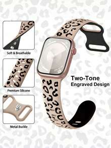 2 Stücke Zweifarbiges Leopardenmuster Graviertes Uhrenarmband kompatibel mit Apple Watch Band 49mm 46mm 45mm 44mm 42mm 41mm 40mm 38mm, Boho Geparden Sport Silikon Armband geeignet für Apple Watch Series Ultra 11 10 9 8 7 6 5 4 3 2 1 SE Frauen Männer - Milchtee schwarz + schwarzes Pulver - Übersicht 4