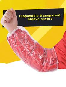 100pcs Disposable Transparent Sleeve Covers, Waterproof Anti-Oil Plastic Sleeve Protectors, Suitable For Kitchen Cleaning / Hair Dyeing Work - White - View 7