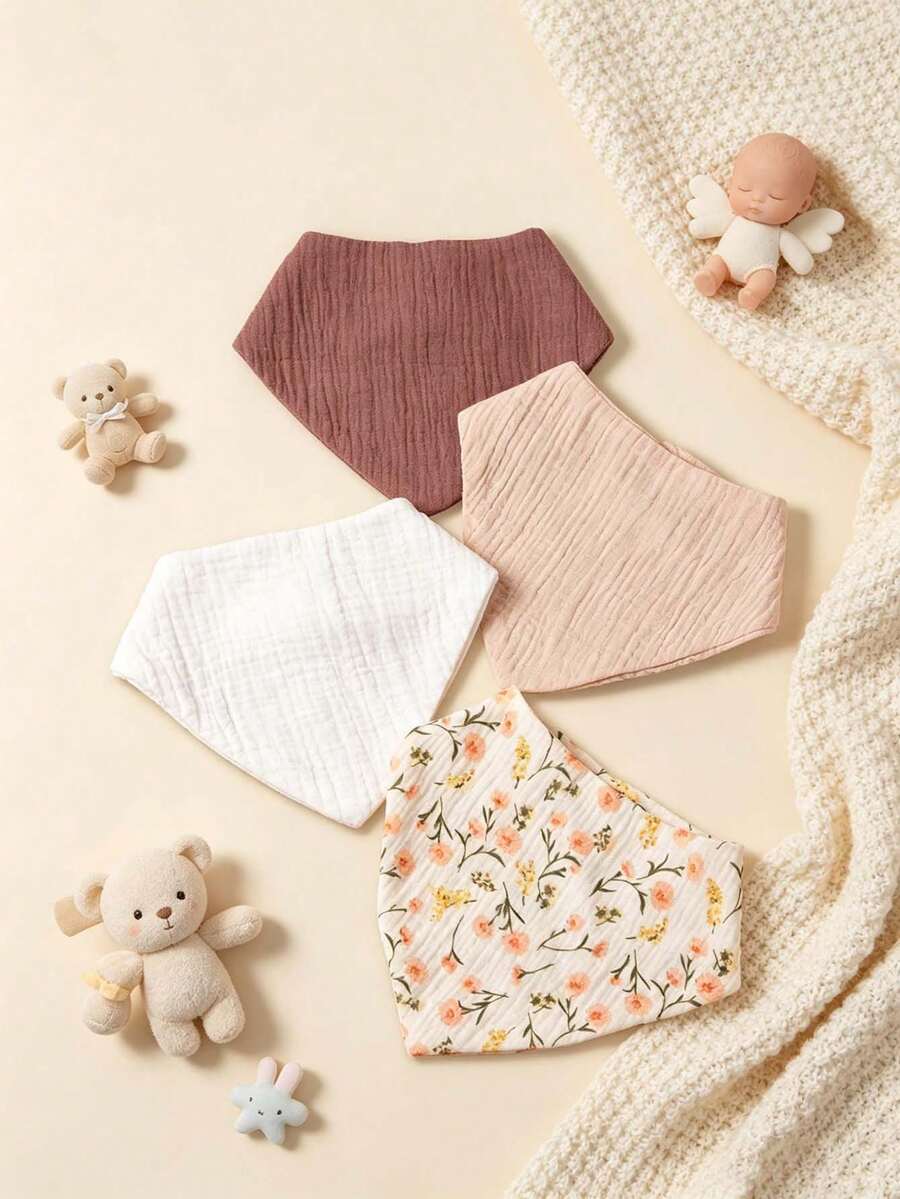 4pcs Baby Bibs, Spring/Summer New Printed Design, Soft Absorbent Breathable, Suitable For All Seasons, Ideal Baby Gift - Multicolor - View 1