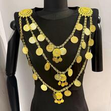 Cinto Vintage Esculpido com Borla Multicamadas, Design Vazado Feito à Mão, Estilo do Oriente Médio, Acessório de Vestido de Noiva Kaftan, Decoração de Palco para Dança do Ventre - Dourado - Visão 7