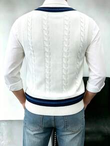 Men's V-Neck Knit Vest Sweater, Solid Color, Casual Daily Wear, Commuting - White - View 2