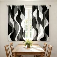 2pcs Modern Abstract Curtains, Featuring Black, White And Grey Gradient Stripe Design. 2D Flat Print, Lightweight Fabric Filters Light, Minimalist Geometric Pattern Suitable For Living Room And Bedroom - Multicolor - View 7