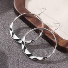 1 Pair White Round Earrings With Denim Style Design, Produced By Southwest Jewelry Circle. Suitable For Casual Daily Wear And Vacation - Silver - View 5