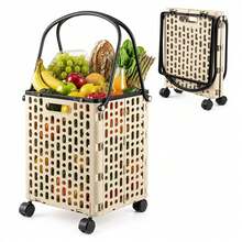 Household Foldable Rolling Trolley Wheeled Storage Cart For Parcel Organizing - Beige - View 7
