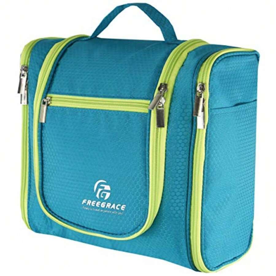 Premium Toiletry Bag By Freegrace - Extra Large Travel Essentials Organizer - Durable Hanging Hook - For Men and Women - Perfect For Accessories, Cosmetics, Personal Items, Shampoo Aquamarine - como en la imagen - Ver 1