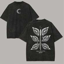 Camiseta Oversize Kimetsu No Yaiba Kokushibo Upper Moon One, Camiseta de Cuello Redondo Negra con Efecto Lavado Vintage, Estampado Frontal de Luna Creciente y Espalda con Seis Ojos + Espada Nichirin, Camiseta de Anime, Ropa de Hombre, Camisetas de Hombre, Camisetas Unisex de Anime Japonés Estilo Casual Urbano CU5H - Negro - Ver 5