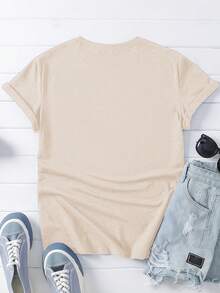 Women's Casual Summer T-Shirt, T-Shirt With The Phrase "In My Grandmother's Time", Vintage T-Shirt With Goose Kitchen Shelf Print, Granny T-Shirt. - 杏色 - 查看 2