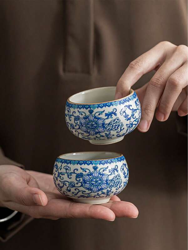 1/2/4/6 piezas Juego de tazas de té de cerámica, taza de té vintage para el hogar y los invitados, taza de té Kung Fu, taza de té negro, taza de agua, taza de espresso, taza de regalo, apta para uso diario, reuniones y fiestas