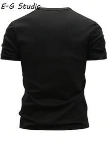 Men's Summer Leisure Style - Inspirational Slogan - Pattern Printed Round Neck Short Sleeve, Cotton Top, One Piece Leisure T-Shirt Pullover, 180g Pure Cotton Fabric T-Shirt, Soft And Breathable, Machine Washable, 100% Pure Cotton Fabric, Local Warehouse, Versatile Leisure, Suitable For Men's Daily, Party, Outdoor, And Travel Wear In Summer - 黑色 - 查看 4