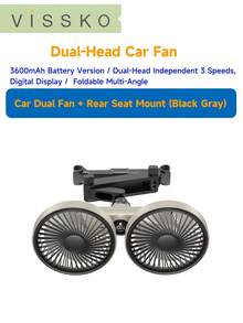 ViSSKO Dual-Head Car Fan, 3600mAh Battery Life, 3-Speed Adjustable With Digital Display, Independent Control, Multi-Angle Tilt, Headrest/Suction Cup Mount Options, Adjustable Headrest Vent For Backseat, Essential For Summer - Battery Life Model - View 14