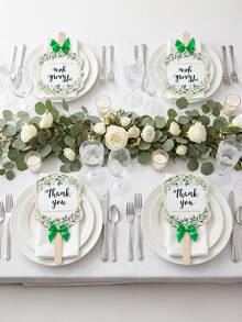 10pcs Wedding Appreciation Hand Fans - Green Leaf Bow Style - Party And Business Creative PaperFans - Multicolor - View 3