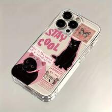 1pc Space Collage Pink Minimalist Black Cat TPU Shockproof Full Coverage Phone Case, Compatible With Apple 17, 16, 15, 14, 13, 12, 11 Pro Max, Air, And Series - Multicolor - View 5