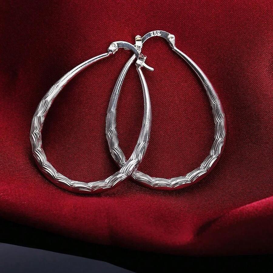 925 Sterling Silver Round Earrings, Elegant Dangle Earrings For Wedding Promises, Fine Hoop Earrings, Simple And High Quality, Versatile For Women. - 檸檬黃 - 查看 1