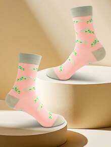 1 Pair Novelty Light Pink Mid-Calf Pizza Slice Print Socks, Unisex, Triangle Pizza Gift Box Packaging, Quirky Realistic Food Creative Design, Suitable For Halloween/Festival/Easter/Carnival/Christmas/Graduation Season/Thanksgiving Surprise Gift, Personalized Daily Wear Socks, Casual Outfit Item, Great Gift For Office/Gym/Home/Short Trip/Running/Outdoor Sports All Occasions - Baby Pink - View 6