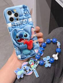 Disney Has Authorized, Phone Case - Chain Set, The Stitch Lilo & Stitch 3D Phone Case Plus A Silicone 3D Stitch Bracelet With Metallic Ring Removable Bracelet, Stitch And Angel Pattern, Compatible With Iphone17/16/15/14/13/12/11/XS/XR/X Plus Pro Max, A Stylish Cartoon Phone Case, The Perfect Gift Choice, Phone Protection, Durable Phone Cover, Great Gift For Friends And Family. - 白色 - 查看 2