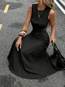 xhexheSerisse Nuevo vestido de verano sin mangas con corte y abertura para mujeresxhexhe - Negro - Ver 1
