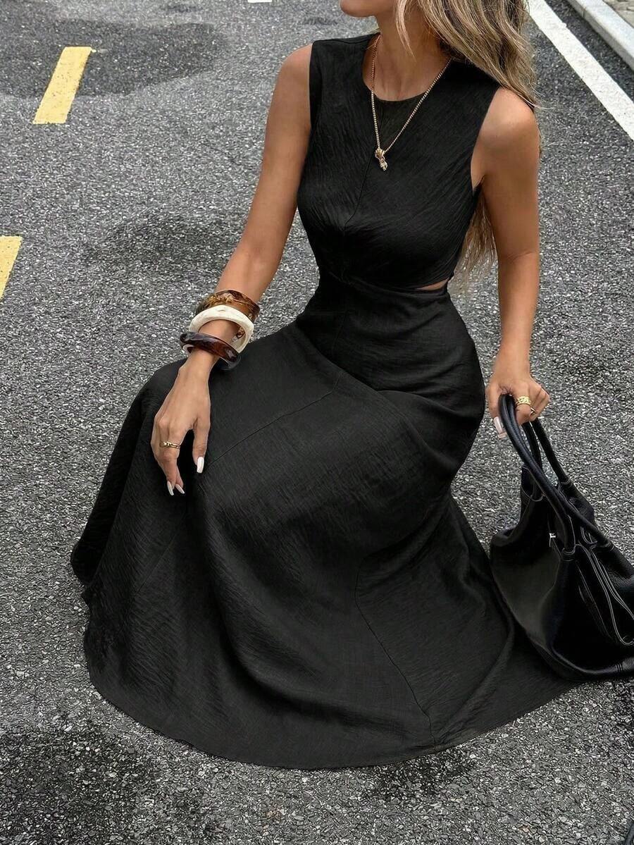 xhexheSerisse Nuevo vestido de verano sin mangas con corte y abertura para mujeresxhexhe - Negro - Ver 1