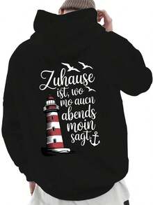 Compatible With Graphic Plus Size, Men's Back Print Hoodie, New Autumn-Winter Collection, Couple Hoodie, Versatile Loose Sweatshirt For Sports And Casual Wear - Casual Sweatshirt, Kangaroo Pocket, Stretch Fabric, Machine Washable - Perfect Choice For Spring And Autumn [Lingmoyun] - 黑色 - 查看 9