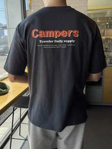 Men's Letter Print T-Shirt - Dark Grey - View 2