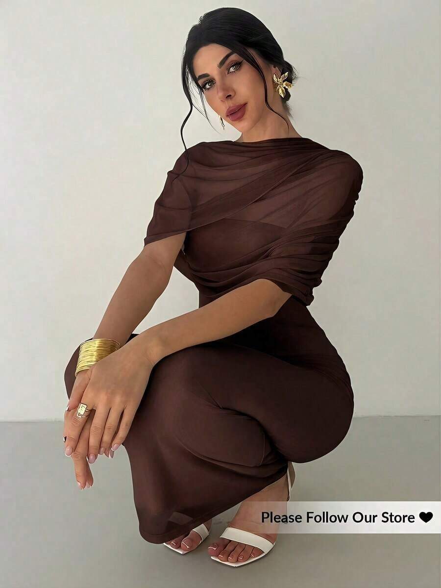 Women Midi Dresses - 深棕色 - 查看 1