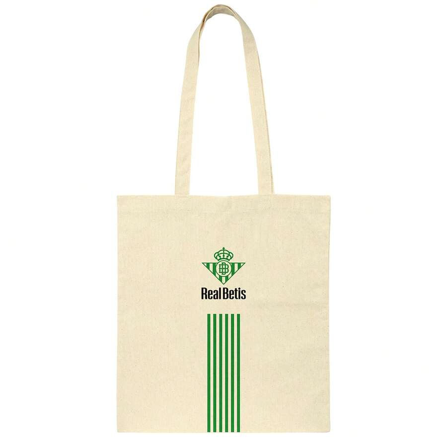 Real Betis Balompié 皇家貝蒂斯足球俱樂部手提包,尺寸 38 x 42 厘米,大容量隔層,長肩帶,適合上學和返校,官方授權,米白色帶隊徽 - 免費配送 ✅ 西班牙大陸地區 24/48 小時送達 - Tote bag - 查看 1
