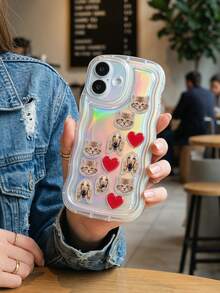 1pc Customized Pet Photo Phone Case, Personalized Cat/Dog Portrait Printed Phone Cover, Cute Pet Heart Wave Edge Laser Phone Case, Made Of Soft Acrylic Material, Wave Edge Design And 2D Photo Printing, - Multicolor - View 7