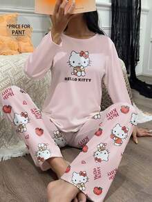 SANRIO 女士Hello Kitty睡裤一件装，可爱睡衣，Y2K风格，秋冬款 - 粉色 - 查看 10