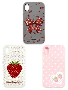 3pcs Cute Cherry Bow Polka Dot Strawberry Heart Print Matte Phone Cases, Including: Black & White Polka Dot Cherry Bow, Milky White Big Strawberry, Pink Polka Dot Strawberry Heart, Coquette Sweet Girl, Korean Ins, Y2K Dopamine, Summer Style, Red Cherry + Brown Bow + White Polka Dot + Strawberry + Heart, Suitable For Young Girls, Mothers Day, Valentines Day, Birthday, Easter, Spring - Multicolor - View 11