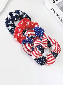 1 chiếc dây buộc tóc bằng satin họa tiết cờ Mỹ cổ điển, dây buộc tóc in hình ngày lễ Quốc khánh 4 tháng 7, phụ kiện tóc mang không khí lễ hội. - Nhiều màu - Xem 4