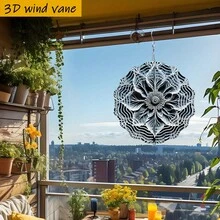 1件3D立体黑白花卉图案叶子设计装饰品,10英寸*10英寸,带旋转挂钩,360° DIY创意风车,适用于庭院、院子、春夏季节(不含吊坠,款式随机) - A - 查看 6