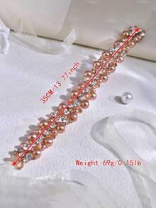 1pc Elegant Champagne Pearl Decor Rhinestone Embellished Bridal Waist Belt Handmade Waist Accessory Suitable For Wedding Dress Gown - Champagne - View 4
