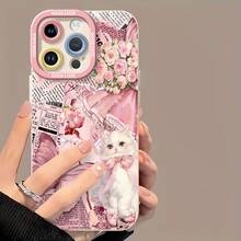 Collage de cisne rosa, gato, mariposa y rosasfunda de teléfono Fundas compatibles con ,Apple,VIVO,OPPO,,, y Honor.Fabricadas en silicona TPU,ofrecen protección contra golpes y caídas. - Blanco - Ver 1