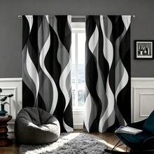 2pcs Modern Abstract Curtains, Featuring Black, White And Grey Gradient Stripe Design. 2D Flat Print, Lightweight Fabric Filters Light, Minimalist Geometric Pattern Suitable For Living Room And Bedroom - Multicolor - View 8