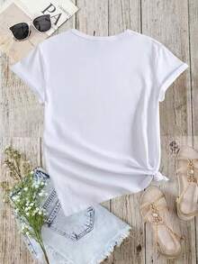 Banana Women's T-Shirt - Fun Banana And Star Print, Casual Short-Sleeved Crew Neck Top, Breathable For Summer And Spring, Machine Washable, Suitable For Everyday Wear In All Seasons. Can Be Worn As A Base Layer In Spring And Autumn Or On Its Own In Summer. Unisex Style,  Thick Cotton City Boy Top. - 白色 - 查看 2