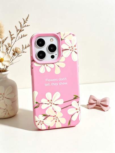 1 Stück modischer Blumen-Slogan-Muster tief rosa Flüssiglinse stoßfeste Anti-Fingerabdruck weiche Handyhülle kompatibel mit iPhone 17/16/16Pro/16Plus/15/15ProMax/15Pro/11/12/13/14ProMax/11Pro/11ProMax/12Pro/12ProMax/13Pro/13ProMax/14Pro/14ProMax